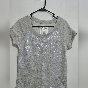 Love Express Women's Small Sequin Short Sleeve Grey
